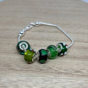 Sterling Silver Green Glass Bead Bracelet